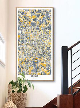 鳟鱼北欧玄关地图装饰画 简约走廊竖版过道挂画 入户装饰现代壁画