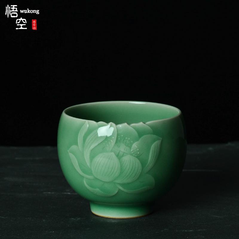 功夫茶具龙泉窑青瓷梅子青手工中式高档女士大号主人杯单杯包邮