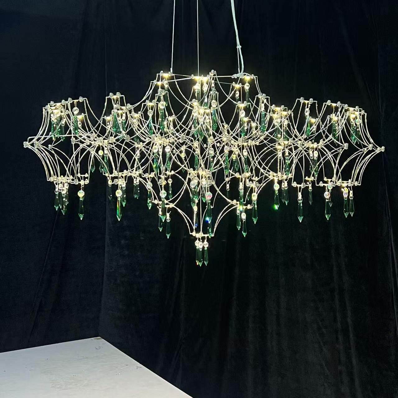 绿色水晶吊灯法式客厅艺术设计感萤火虫餐厅吊灯卧室意式轻奢灯具