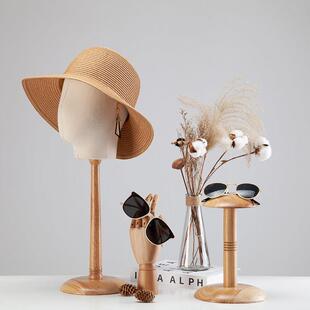 服装店帽架帽托假发架家用覆古实木帽托橱窗陈列帽子头模展示架子