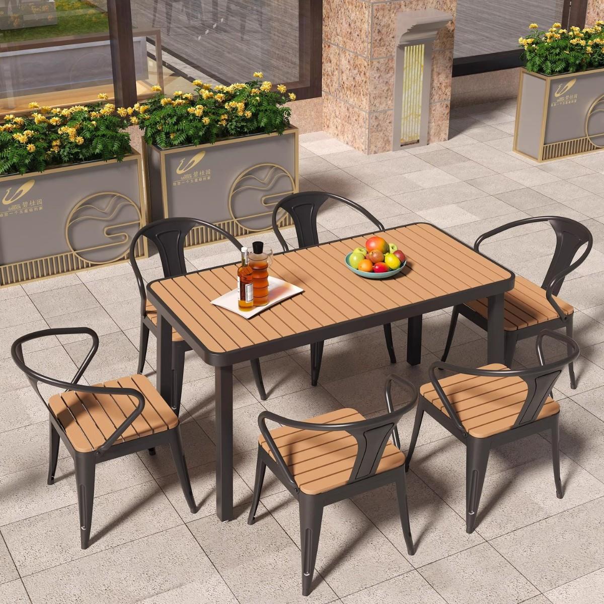 简约户外塑木桌椅室外咖啡厅露天洽谈桌椅 别墅庭院 夜市专用桌椅