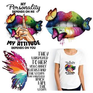 亚马逊嘴唇蝴蝶柯式烫画 服装辅料印花图案DIY耐水洗热转印烫画贴