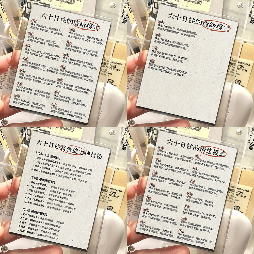 27张六十日柱情绪解读小卡六十日主富贵能力排行榜小知识分享卡片