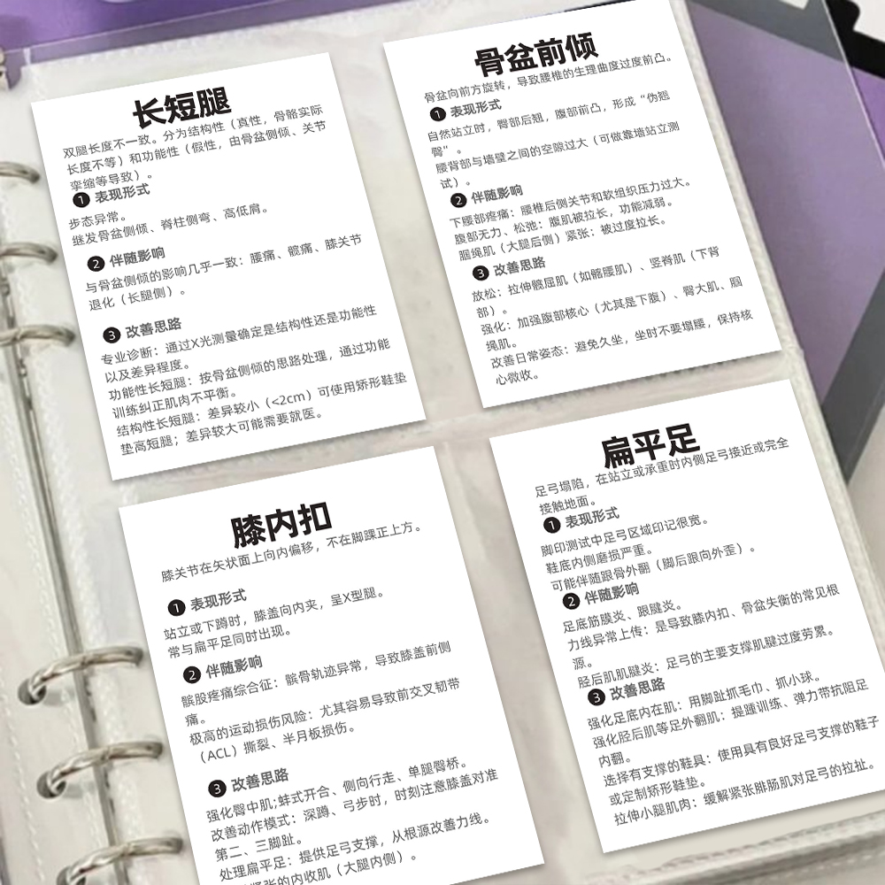 18张下肢体态改善方法分享小卡骨盆侧倾前倾扁平足下肢恢复知识卡