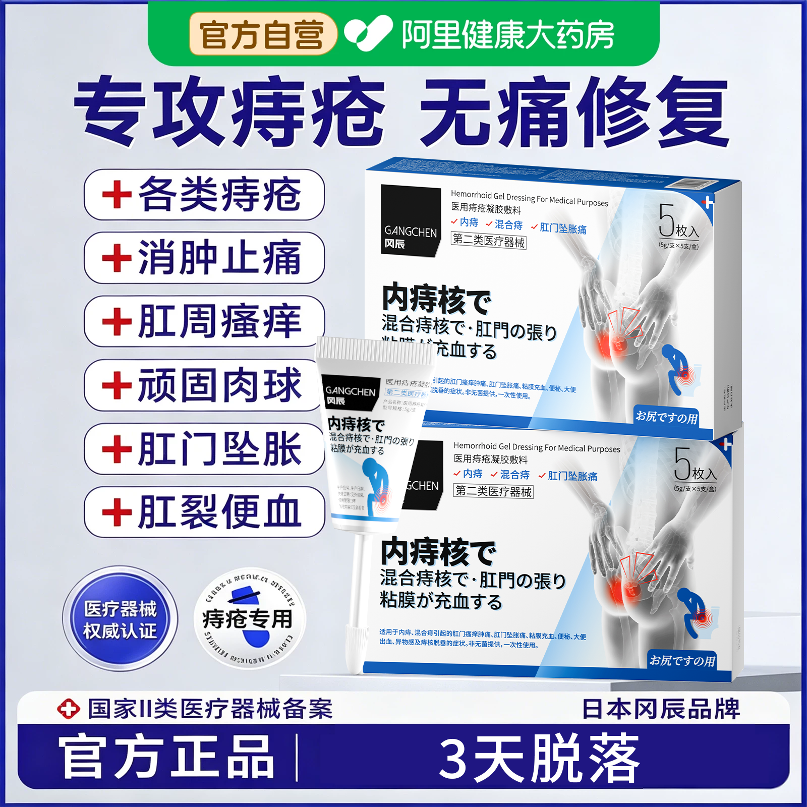 冈辰痔疮凝胶肛门医用消肉球卡波姆混合敷料修复透明质无菌酸钠