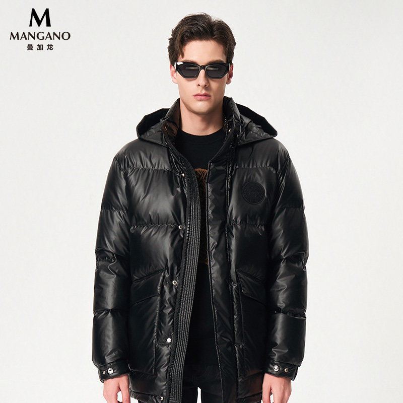 【90白鸭绒】Mangano曼加龙 连帽男士羽绒服加厚保暖中长款外套