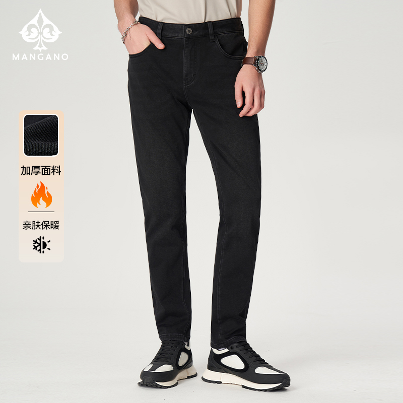 曼加龙内里磨毛加绒休闲牛仔裤