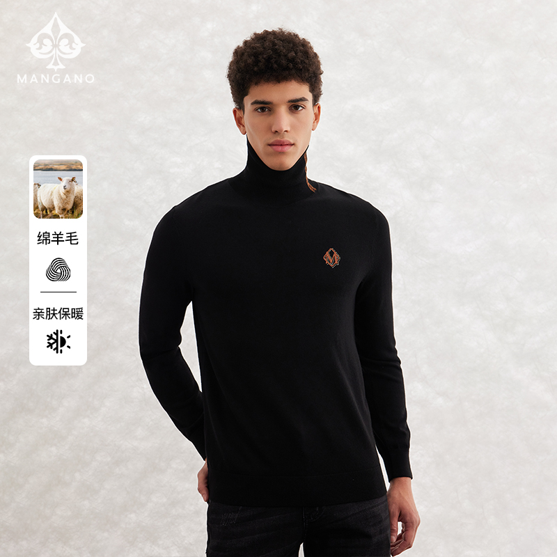 曼加龙100%绵羊毛高领男士羊毛衫