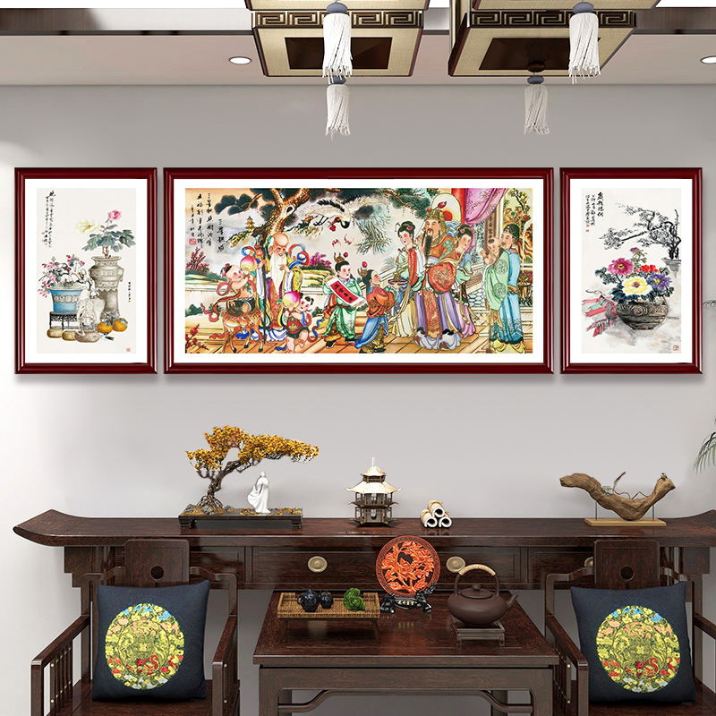 潮汕潮式神台神桌神仙图福禄寿三星图十仙送子图中堂大厅挂画国画