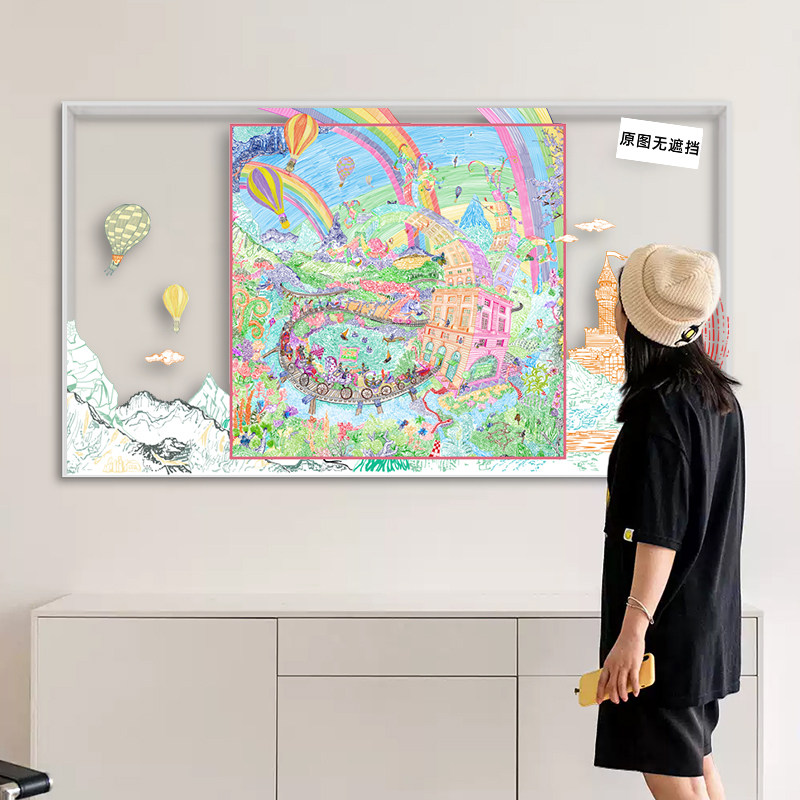 亚克力丝巾装饰画翱翔福宝之梦轻奢高级感客厅沙发背景墙卧室挂画