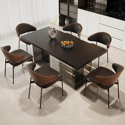 亚克力餐桌悬浮岩板餐桌椅黑色轻奢意式极简小户型现代长方形饭桌