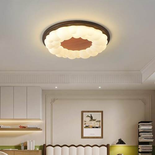 新中式卧室灯吸顶灯中古风新款护眼书房灯黑胡桃木灯具法式复古