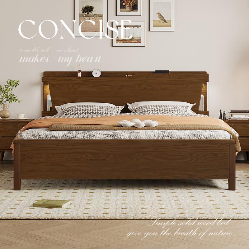 中古风全实木床法式复古白蜡木卧室1米2单人床带储物空间2025新款