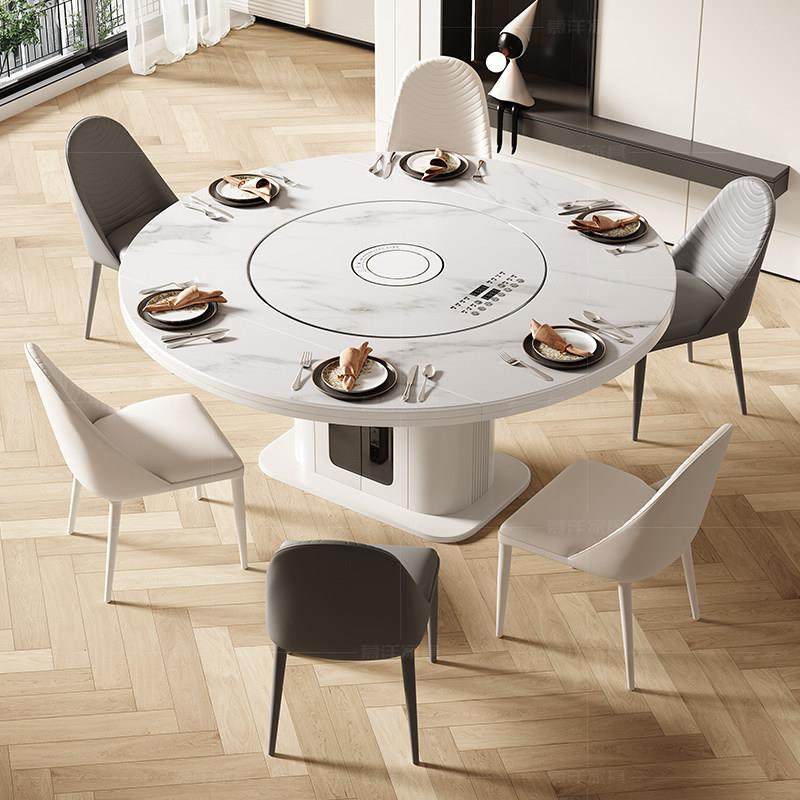 国家补贴岩板餐桌家用2025新款简约轻奢多功能电磁炉内嵌转盘伸缩,住宅家具,岩板餐桌,淘宝优惠券,粉丝福利购,淘宝优惠卷