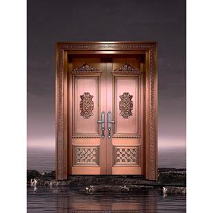 纯铜铜门别墅大门自建房纯铜庭院双开关对开进户门真铜入户铜门家