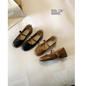 Chio2nd南风 复古真皮方头低跟一字扣小皮鞋 牛皮玛丽珍鞋 女法式