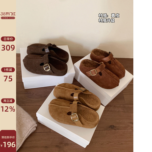 Chio2nd南风 4CM增高勃肯鞋女冬超火厚底加绒一脚蹬懒人鞋半拖鞋