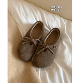 南风Chio2nd 子 加绒可爱蝴蝶结软糯平底一脚蹬鞋 真皮豆豆鞋 女冬季