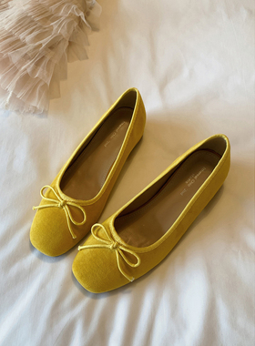 Chio2nd南风 玛丽珍女鞋 4CM增高～黄色绒面蝴蝶结春款法式单鞋