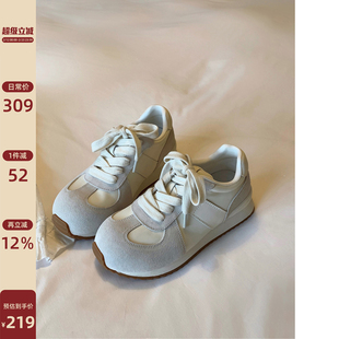 Chio2nd南风 真皮升级～浅灰拼色复古德训鞋子女士休闲运动阿甘鞋