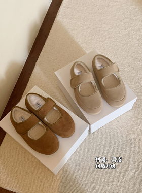 Chio2nd南风 玛丽珍鞋绵羊泡芙女鞋秋冬复古暖棕晚晚鞋加绒平底鞋