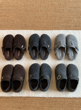 Chio2nd南风 灰色勃肯鞋女鞋冬绝美厚底羊毛毡一脚蹬鞋子毛毛拖鞋