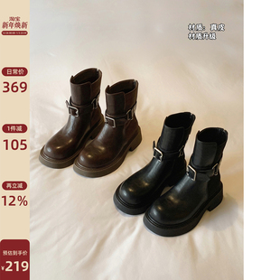 洋气加绒瘦瘦靴皮靴 爆款 Chio2nd南风 真皮小短靴子女秋冬2024新款