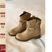 爆款 Chio2nd南风 6cm增高短靴子女2025新款 秋冬复古麂皮绒中筒靴