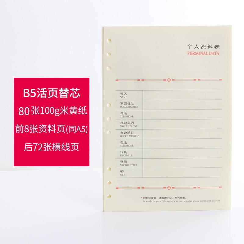 A5活页替芯6孔活页纸笔记本内芯100g加厚B5内页9孔A4大号打孔内页