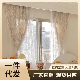 半遮光窗帘双层小碎花飘窗卧 VJW5乡村复古田园风蕾丝纱帘美式