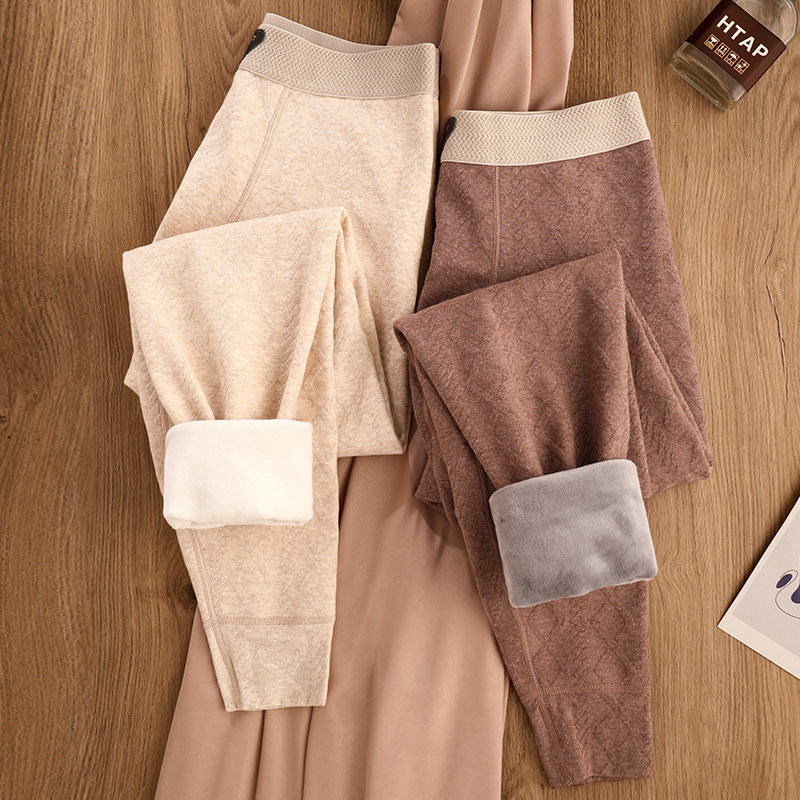 2025新款男士加绒加厚保暖裤提花纯棉秋裤毛裤青年保暖打底裤冬季