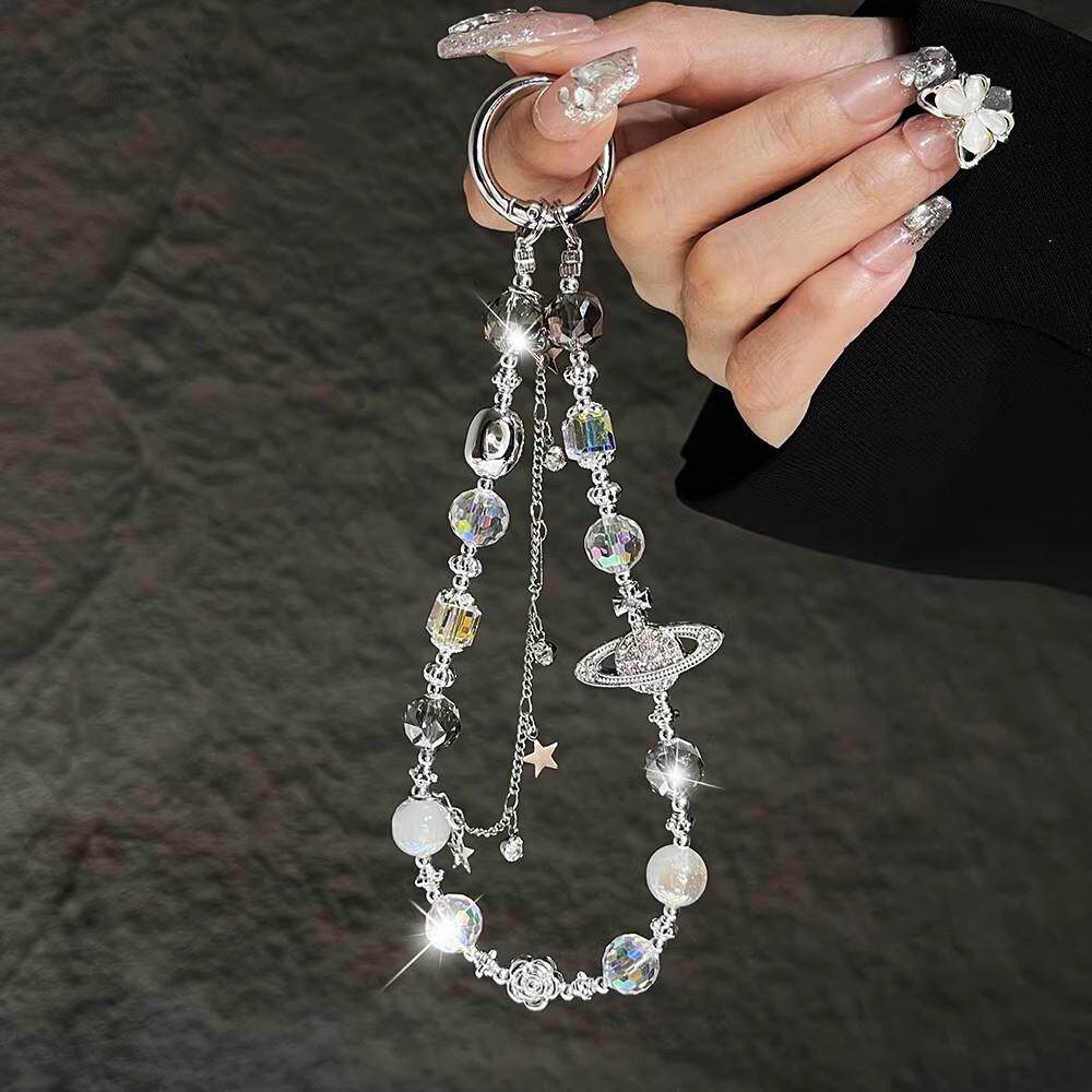 手机挂绳高级感水晶串珠链条轻奢西太后土星挂链包包挂件饰品手腕