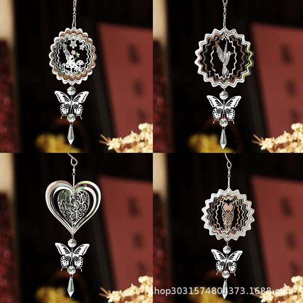 3D动能风旋转器悬挂水晶捕光器风铃玻璃吊坠镜子威慑花园庭院装饰