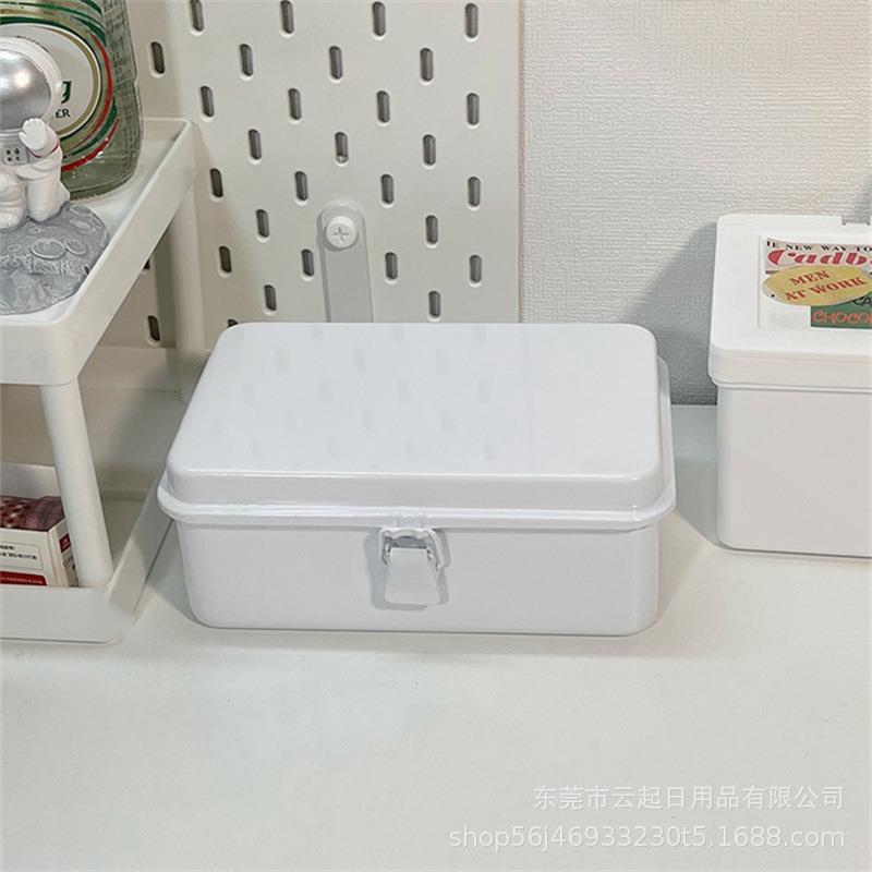 白色收纳盒铁制小卡盒子收纳大容量马口铁盒带盖便签桌面收纳