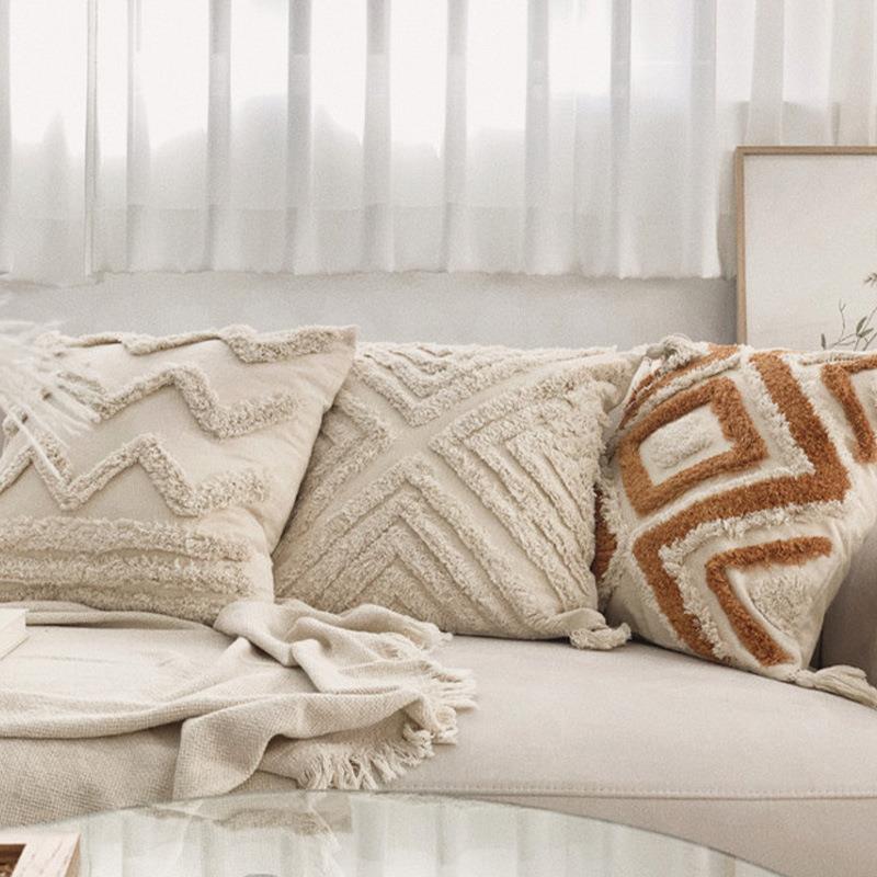 簇绒抱枕波西米亚抱枕套装饰客厅沙发靠垫枕复古酒店腰枕靠枕套