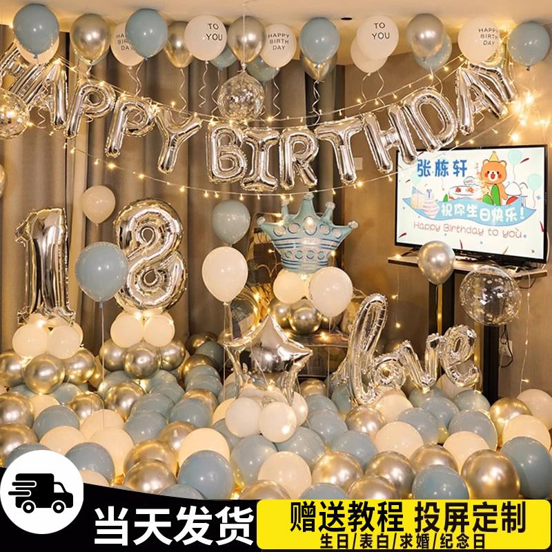 网红生日气球派对快乐礼物18岁男生场景布置背景墙家用高级感装饰