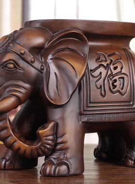 实木雕刻大象换鞋凳，木制大象饰品一对，落地门厅，客厅，工艺品