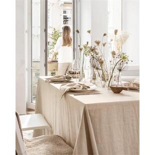 现代亚麻餐桌桌巾纯色长方形桌布茶几桌布高级感桌旗简约会议茶布