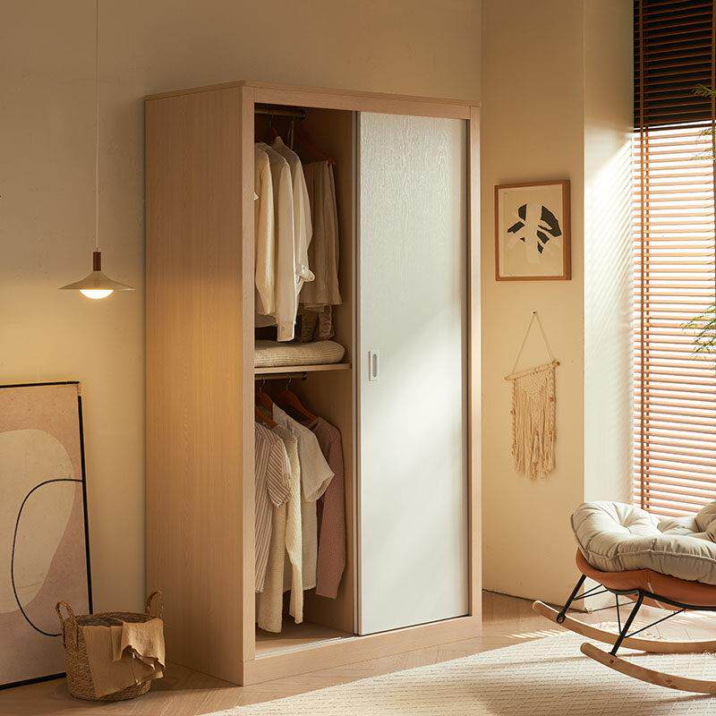移门衣柜1米2实木趟门推拉两门柜子衣橱储物柜小户型北欧1米 原木