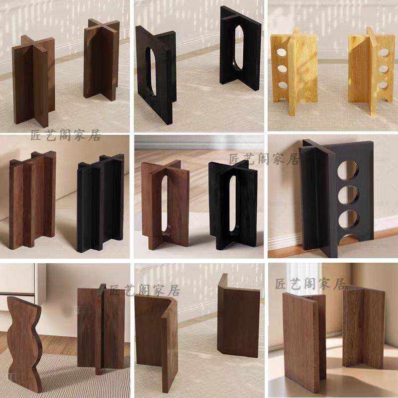 法式复古风实木桌腿支架黑色桌子腿大理石底座餐桌脚圆桌支撑架