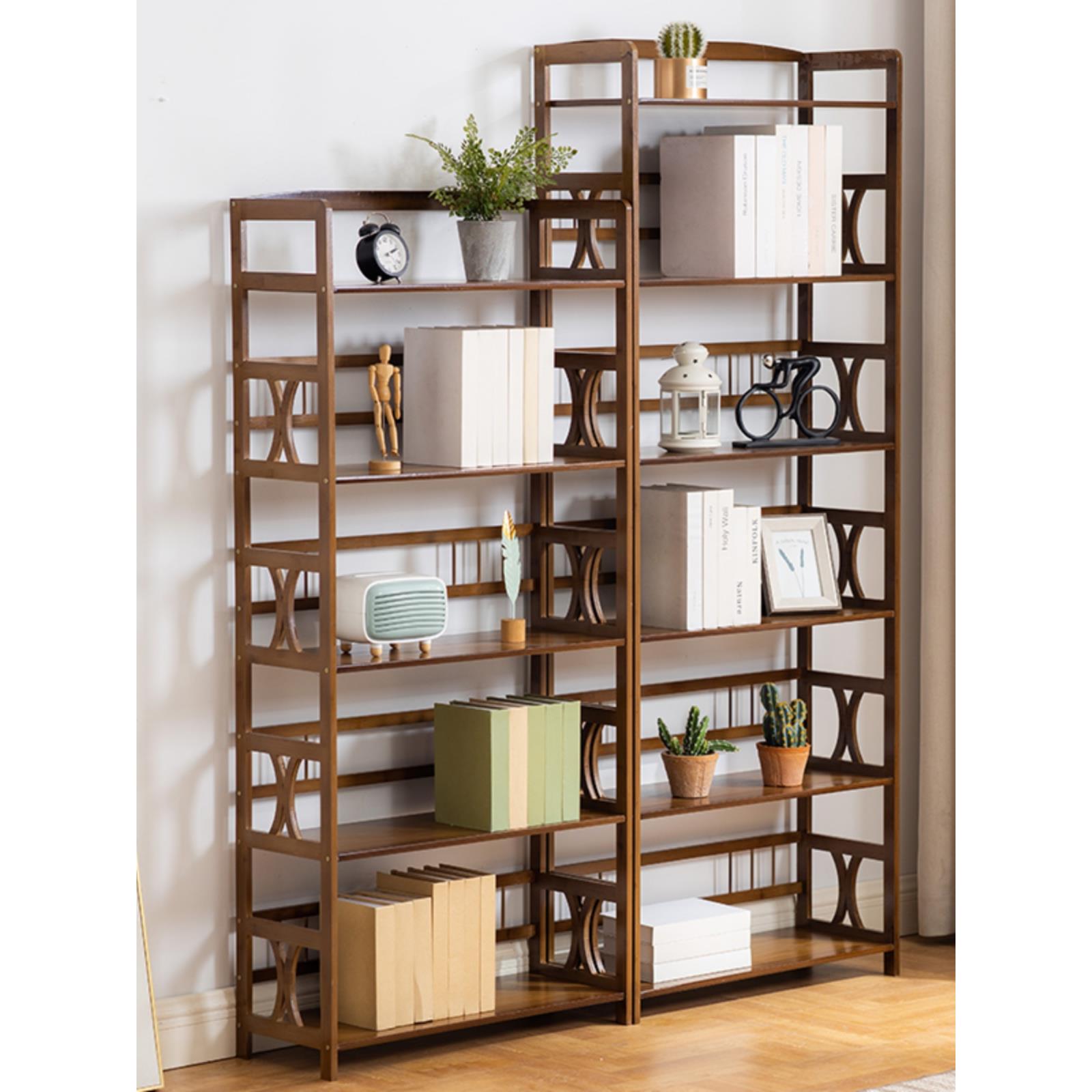 简易学生书架楠竹客厅多层置物架儿童落地书柜实木现代收纳展示架