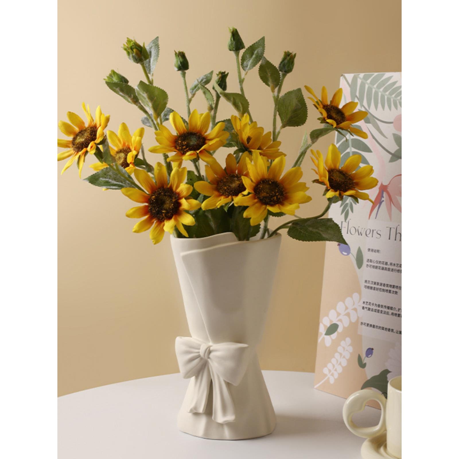 HANICE创意简约蝴蝶结陶瓷花瓶ins居家玄关餐桌台面装饰插花花器