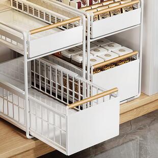 厨房橱柜拉篮下水槽置物架多功能家用碗碟调料收纳抽拉式分层架子