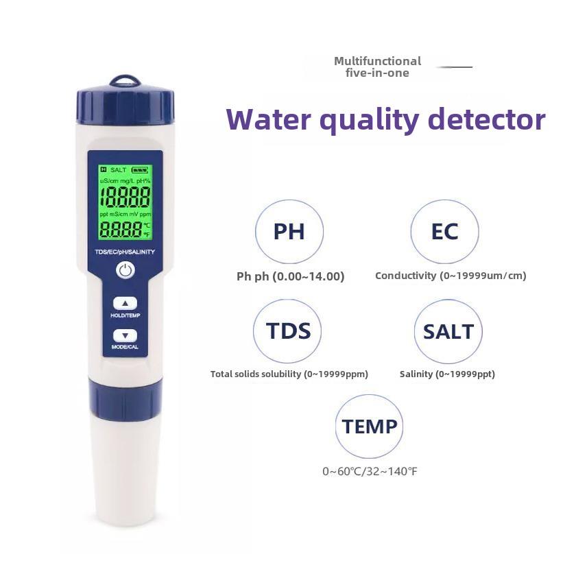 高精度水质盐度计Ph/Tds/Ec/盐度/水温养殖鱼缸水质测试笔