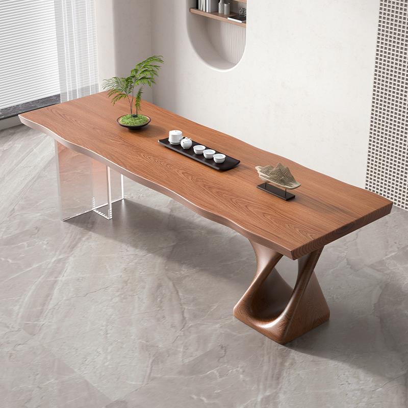 实木茶桌轻奢侘寂风大板悬浮亚克力泡茶客厅办公家用茶台餐桌桌子