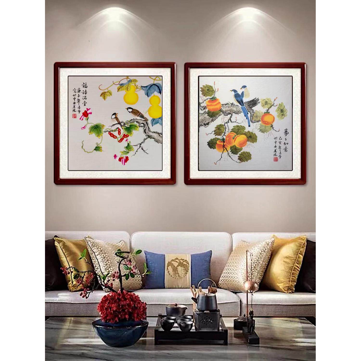 三尺斗方花鸟国画凌雪工笔画真迹手绘客厅卧室玄关走廊新中式挂画