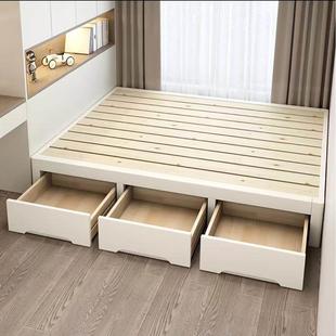实木榻榻米床无床头家用小户型儿童带储物抽屉加密加厚静音排骨架