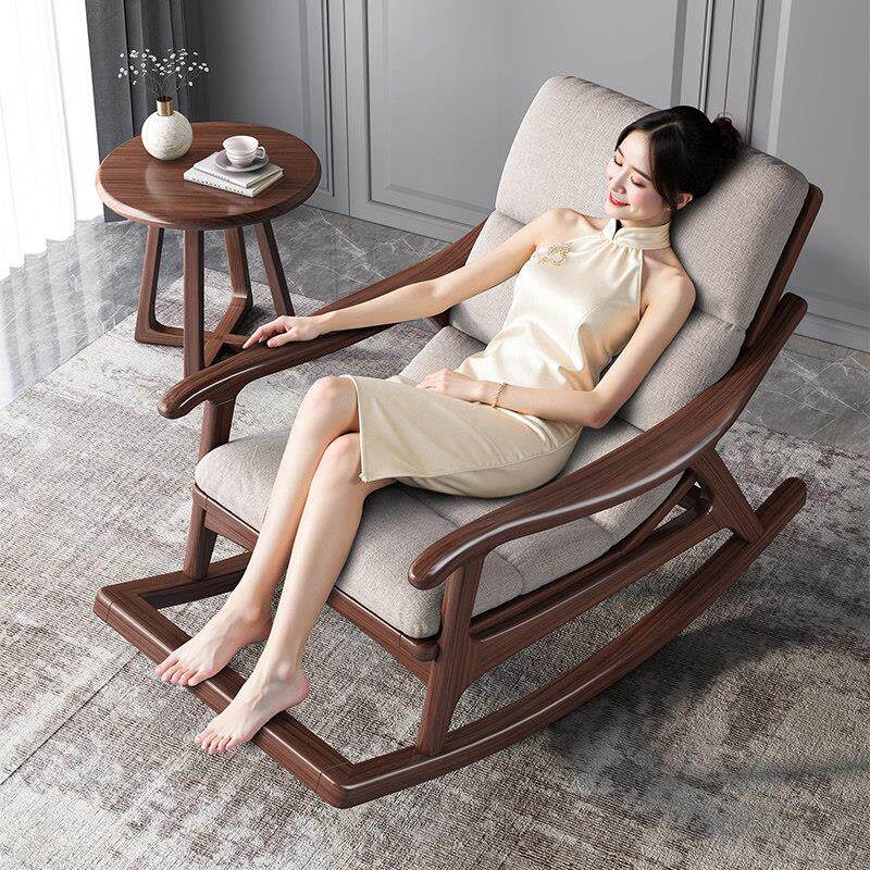 实木摇摇椅新中式单人沙发摇椅躺椅大人懒人椅阳台休闲椅午休椅子