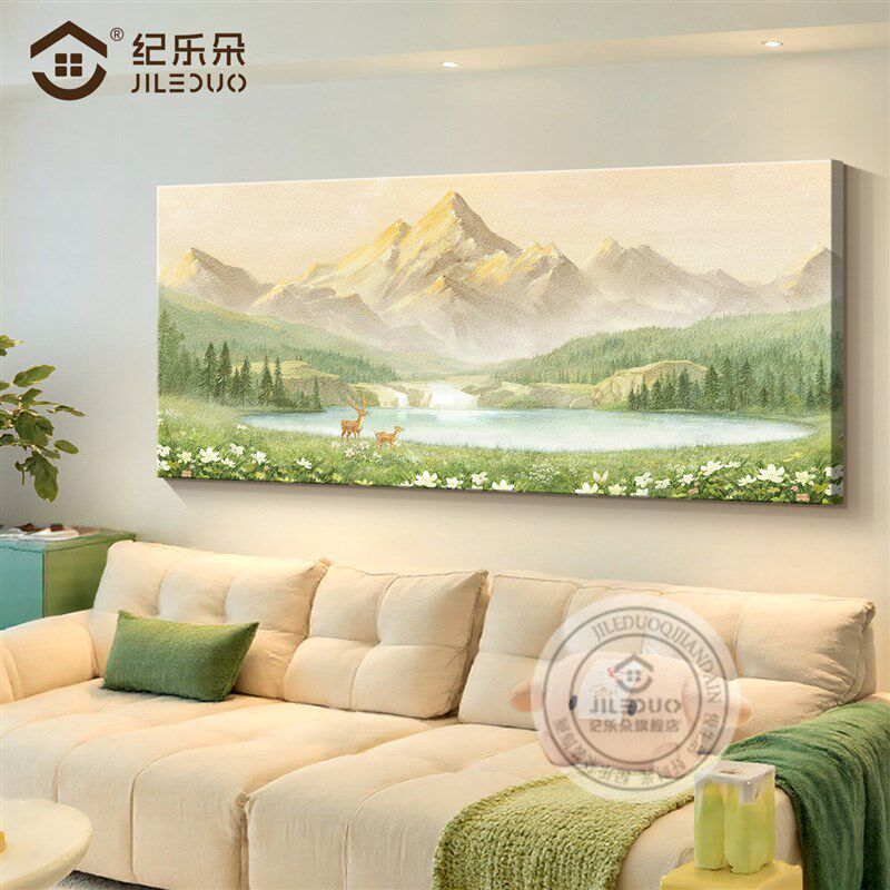 日照金山风景画客厅聚财挂画新款肌理感砂岩画沙发背景墙壁装饰画