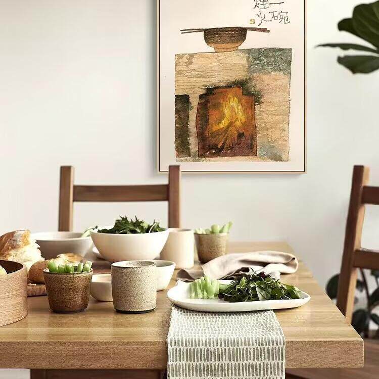 新中式三联客厅沙发背景墙面装饰壁画餐厅玄关饭厅日系原木风挂画